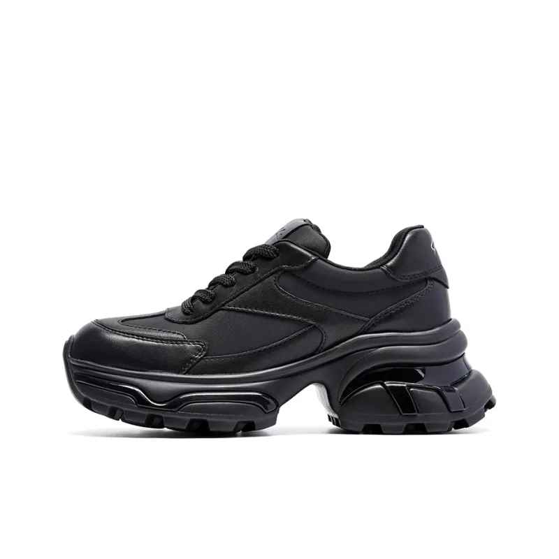 Satchi Height Increasing Wear Resistant Slip Resistant Low Top Chunky Sneakers Women's Black 7cm-0