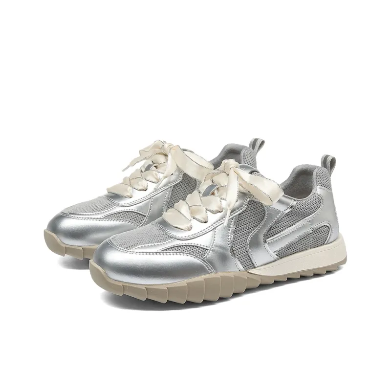 HLA Silver Lightweight Camping Hiking Shoes Platform German Army Trainers Casual Shoes Women's-8