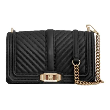 REBECCA MINKOFF Genuine Leather Shoulder Bag Crossbody Bag Women's Black & Light Gold