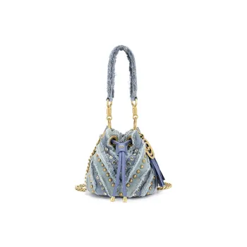 La Carrie Denim Bucket Bag, One Shoulder Handbag Medium Size Women's Blue