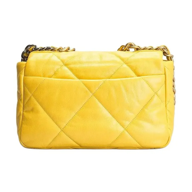 CHANEL 19Bag Lambskin Shoulder Bag Crossbody Bag Small Size Women's Yellow-2