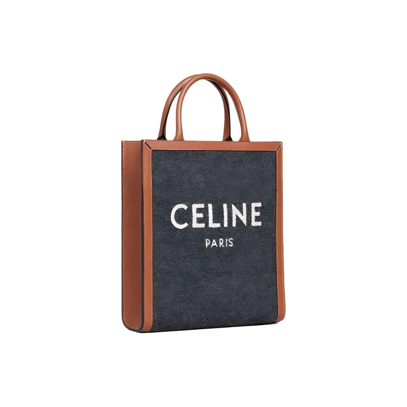 CELINE Cabas Fabric Cow Leather Patchwork Shoulder Bag Crossbody Bag Handbag Small Size Women's Gray/Beige-2