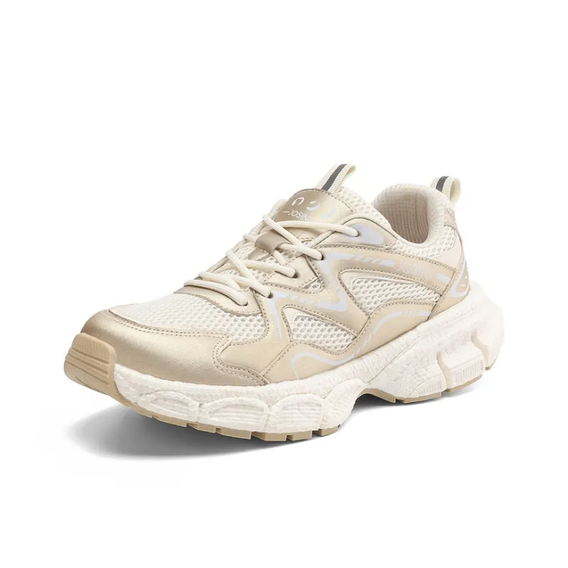 JOSINY Chunky Sneakers Women's Low Top Beige Gray/Champagne Gold-1