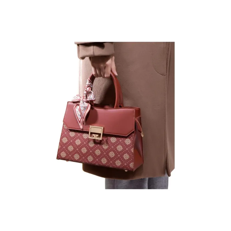 WHEELY BABY+ PU Kelly Bag, Shoulder Bag, Handbag Regular Women's Group Flower Vermilion-2