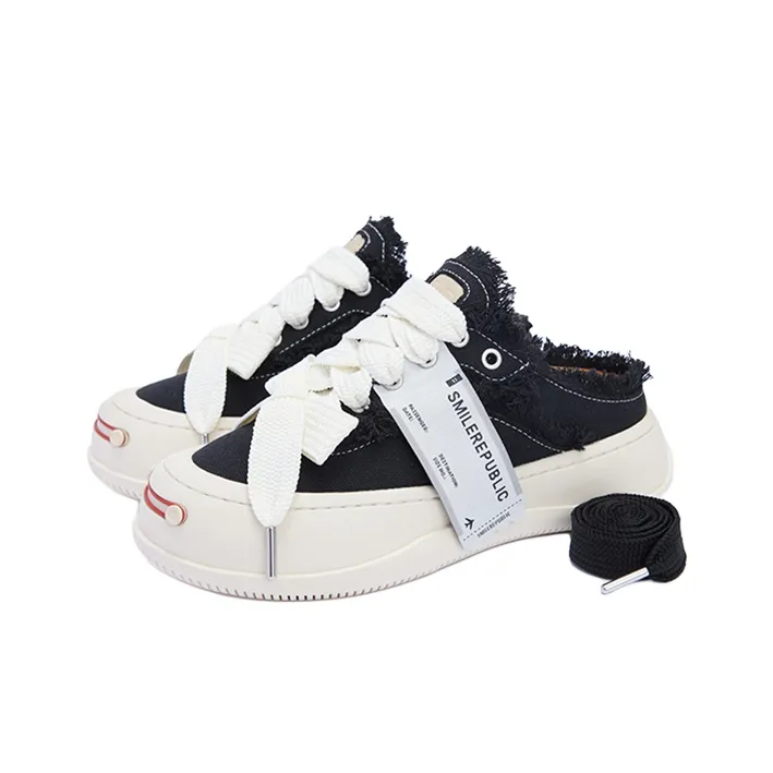 SMILEREPUBLIC Abrasion Resistant Breathable Low Top Canvas Shoes Unisex Black-2