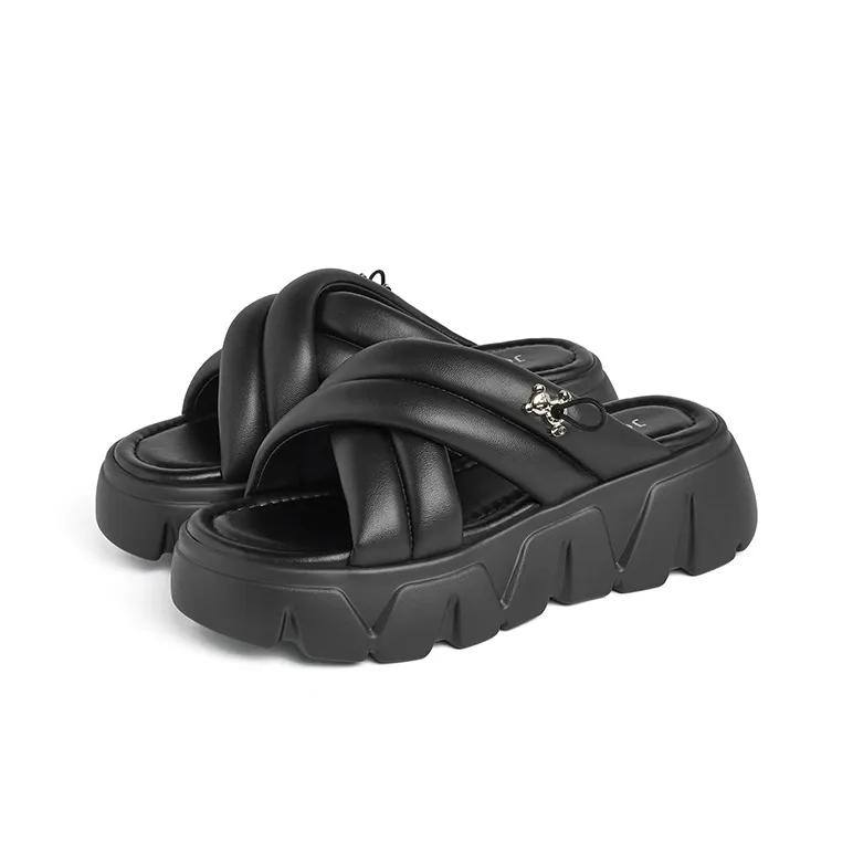 JOSINY Rubber Sole Cushioning Slip Resistant Abrasion Resistant Odor Resistant Quiet Slide Slippers Women's Black-1