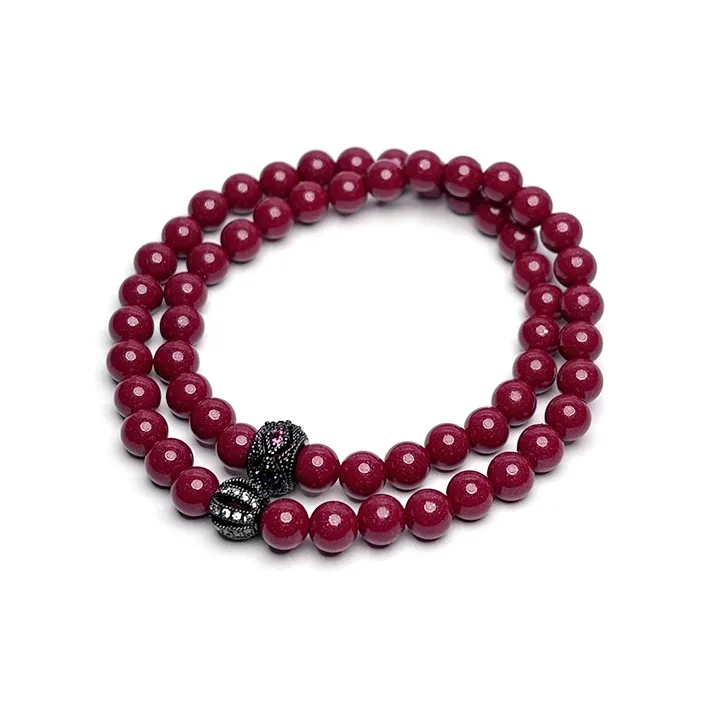 MOUNTAINS AND MANS Cinnabar New Chinese Style Stackable Good Luck Beaded Bracelet Unisex-23