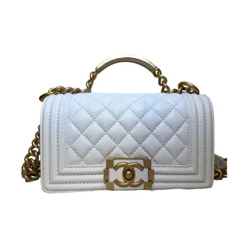 CHANEL LEBOY Shiny Calfskin Lipstick Bag Handbag Shoulder Bag Crossbody Bag Regular Women's White
