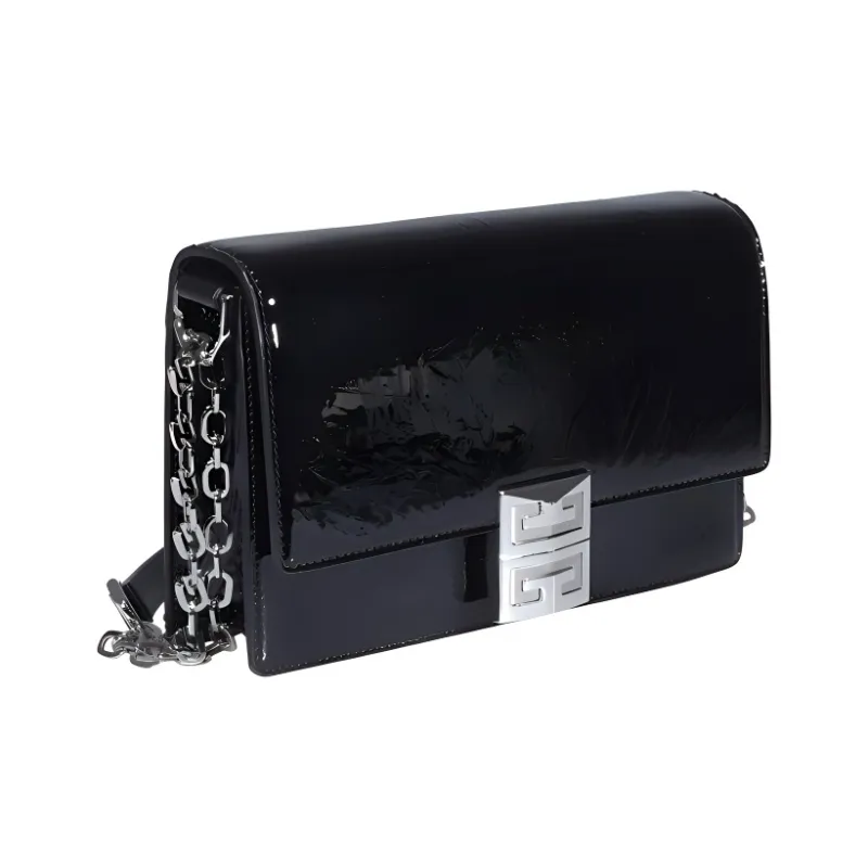 GIVENCHY Sheepskin Cow Leather Patchwork Shoulder Bag Crossbody Bag Small Size Women's Black-1