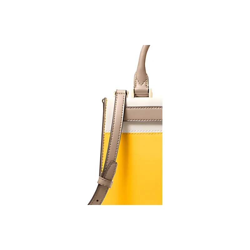 MICHAEL KORS Tatiana PU Trunk Handbag, Crossbody Bag Medium Size Women's Yellow & White-2