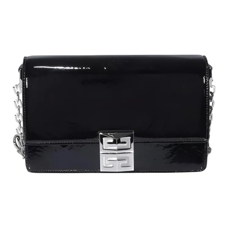 GIVENCHY Sheepskin Cow Leather Patchwork Shoulder Bag Crossbody Bag Small Size Women's Black-0