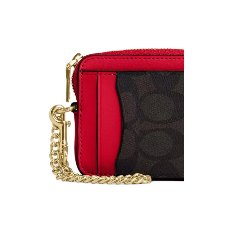 COACH Leather Card Holder Mini Women's Walnut Wood Bold Red-3