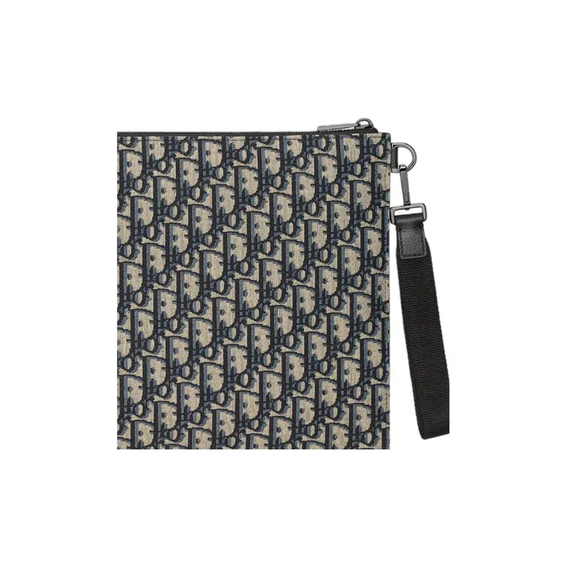 DIOR OBLIQUE Cotton Clutch Men's Beige & Black-3