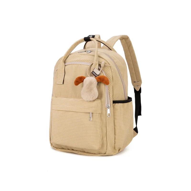 TAKI Nylon Campus Student Backpack Regular Unisex Ecru/Black/Green/Khaki/Coffee-4