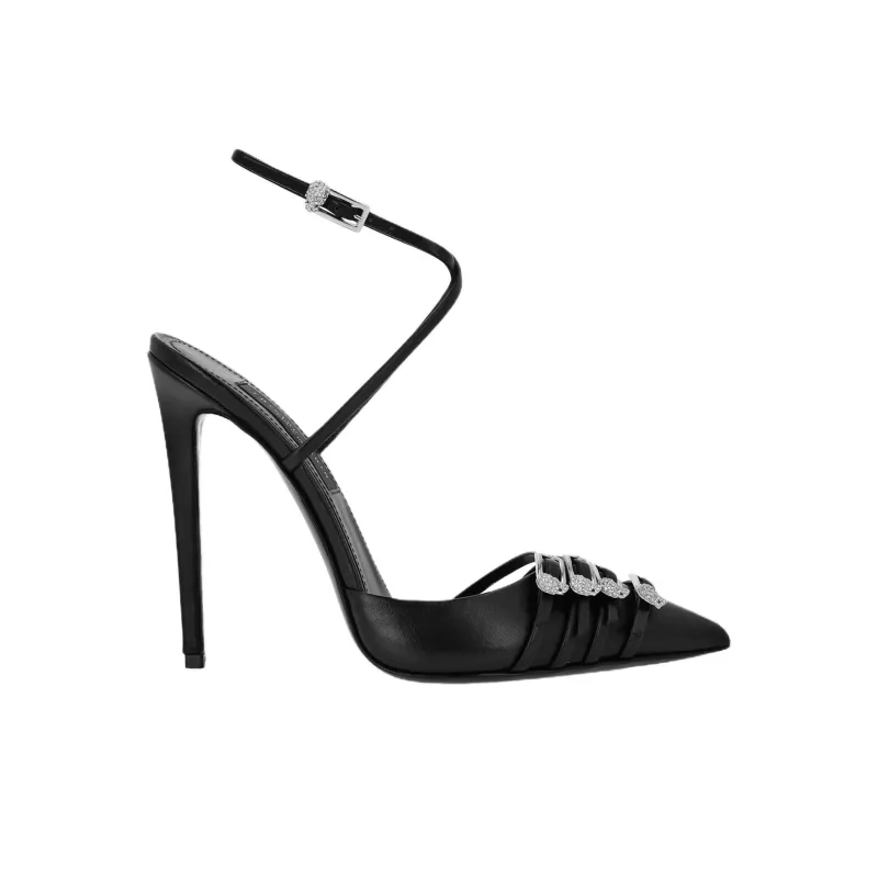 PHILIPP PLEIN Multi Strap Crossing Slim Heel High Heels 12cm Women's Black-1