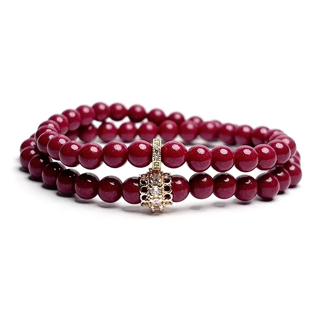 MOUNTAINS AND MANS Cinnabar New Chinese Style Stackable Good Luck Beaded Bracelet Unisex-13
