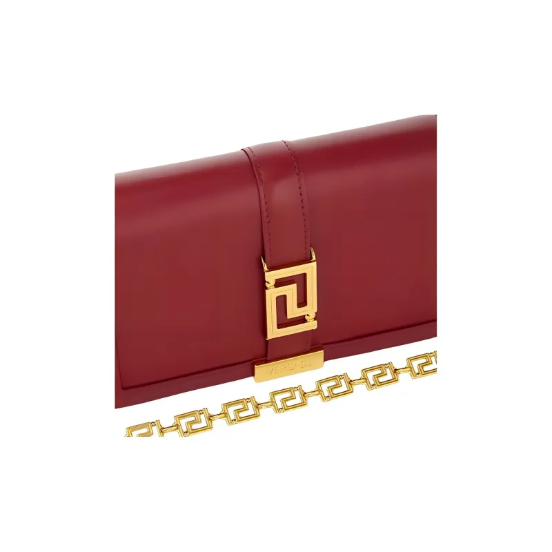 VERSACE Greca Goddess Cow Leather With Lambskin Trim One Shoulder Crossbody Clutch Mini Women's Red-4