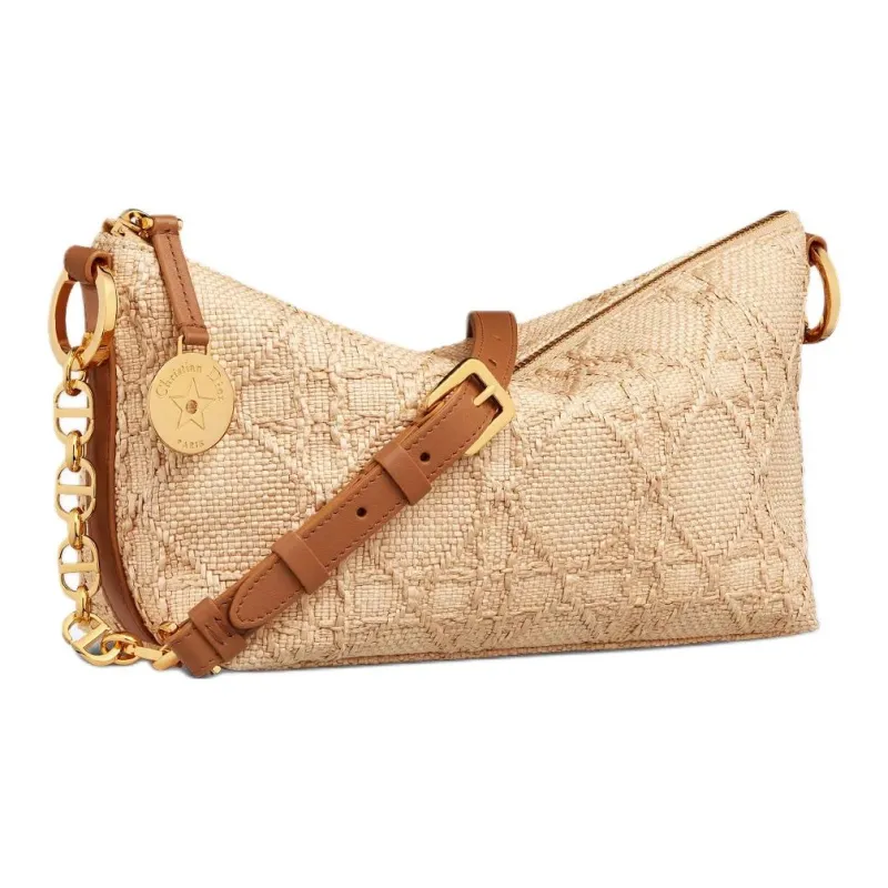 DIOR Technical Fabric With Calfskin Hobo Bag, Crossbody Bag, Shoulder Bag Women's Natural & Brown-2