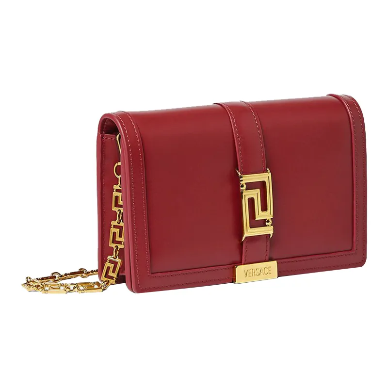 VERSACE Greca Goddess Cow Leather With Lambskin Trim One Shoulder Crossbody Clutch Mini Women's Red-1