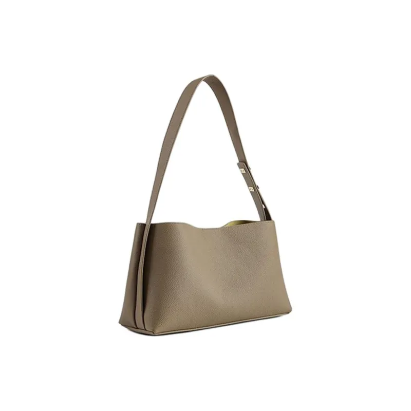 HONGU Cow Leather Shoulder Bag For Commute To Work Medium Size Women's Elephant Gray/Ecru-1