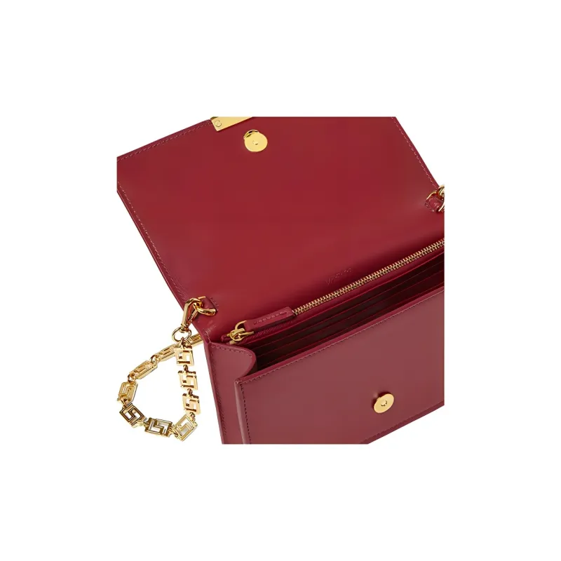 VERSACE Greca Goddess Cow Leather With Lambskin Trim One Shoulder Crossbody Clutch Mini Women's Red-3