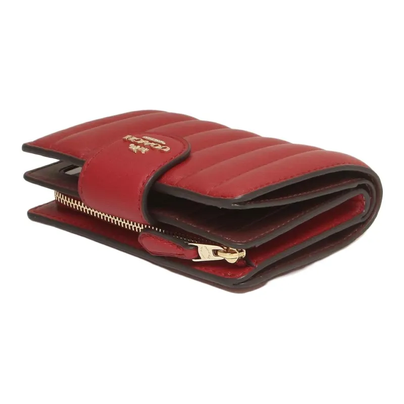 COACH Corner Zip Leather Card Holder Wallet Medium Size Women's Red-3