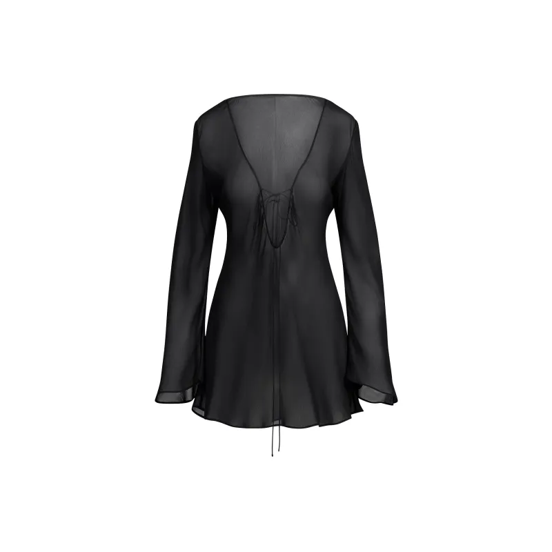 SKIMS SHEER COVER UPS LONG SLEEVE MINI DRESS Long Sleeved Dress Women's-0
