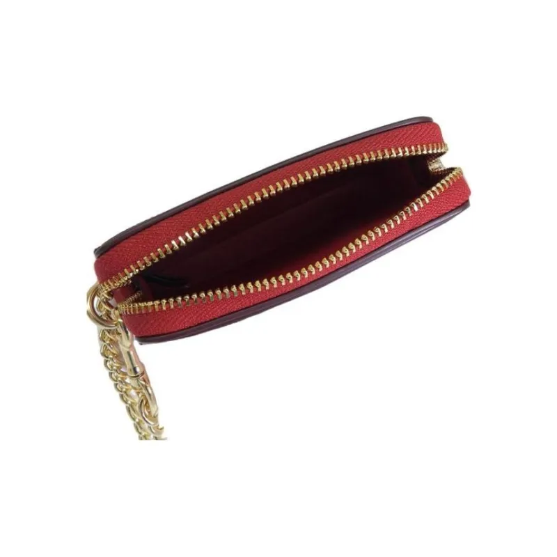COACH Leather Card Holder Mini Women's Walnut Wood Bold Red-2