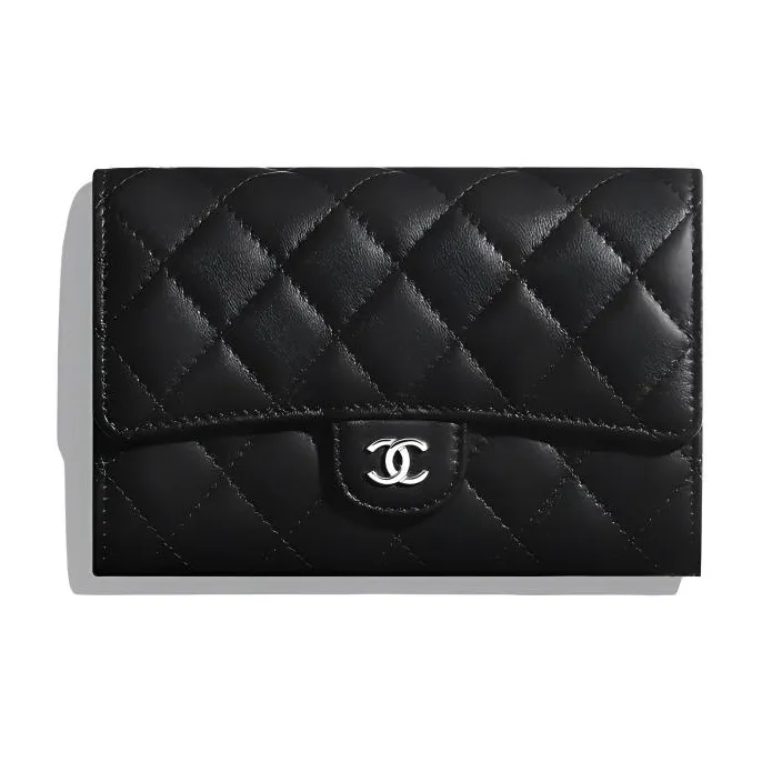 CHANEL Lambskin Flap Wallet Women's Black-0