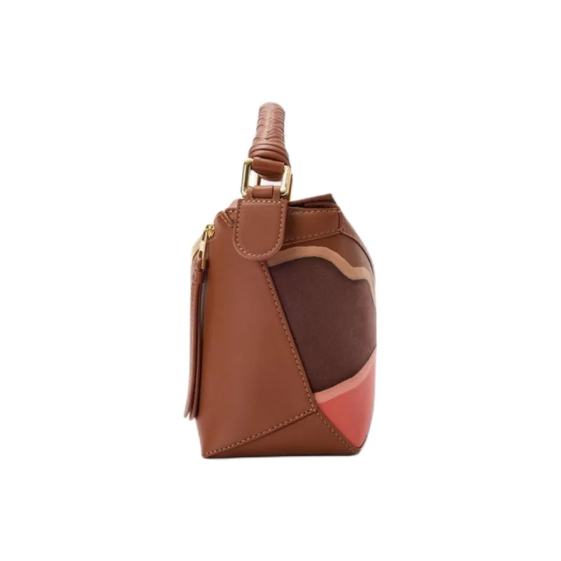 LOEWE Puzzle Calfskin Shoulder Bag, Crossbody Bag, Handbag Trumpets Women's Brown & Parrot Pink-4