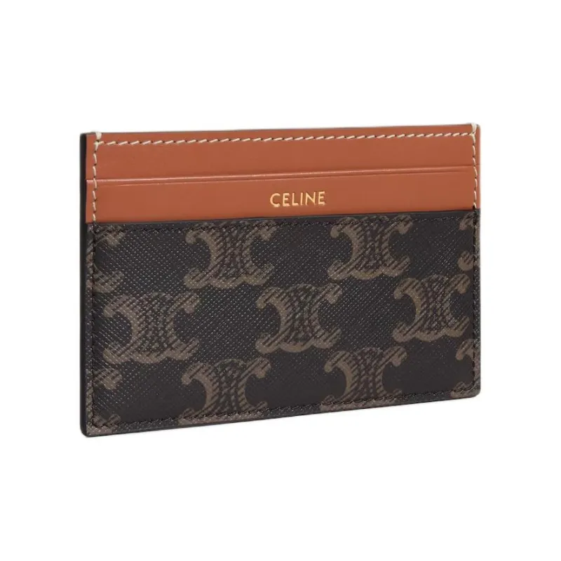 CELINE TriompheRomy Collection Canvas With Calfskin Card Holder Medium Size Women's Black & Brown-1