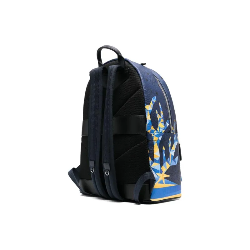 MCM Stark Visetos Canvas Backpack Medium Size Men's Blue-1
