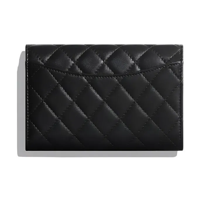CHANEL Lambskin Flap Wallet Women's Black-1