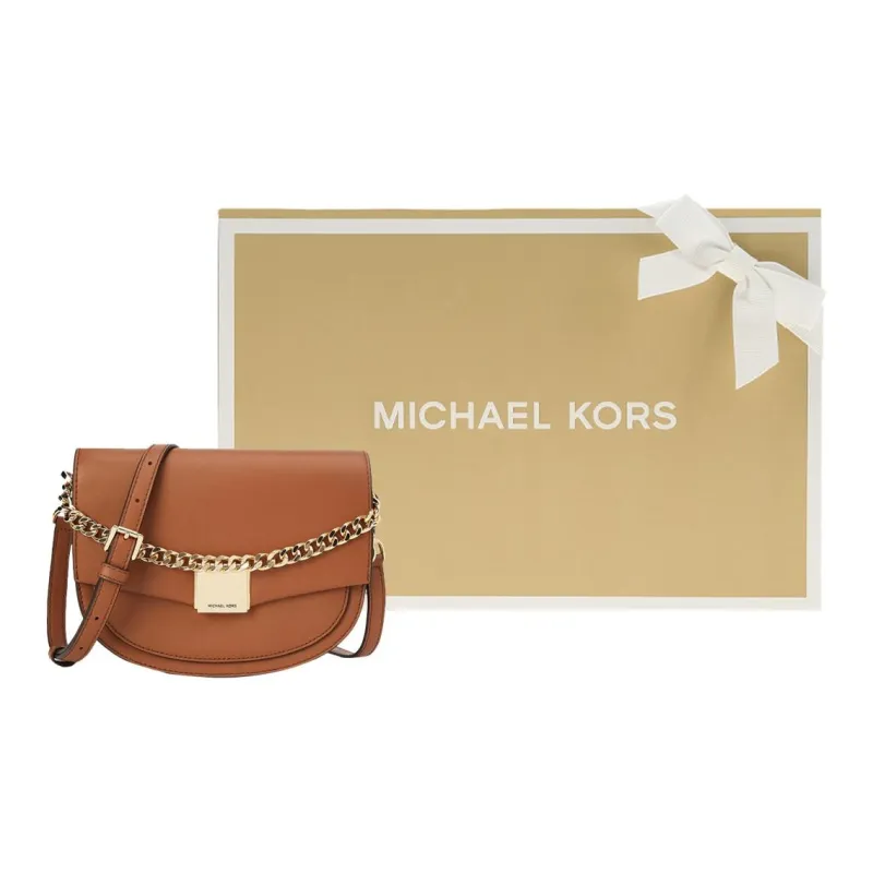 MICHAEL KORS Lita Cow Leather Saddle Bag Crossbody Shoulder Bag Medium Size Women's Brown-5