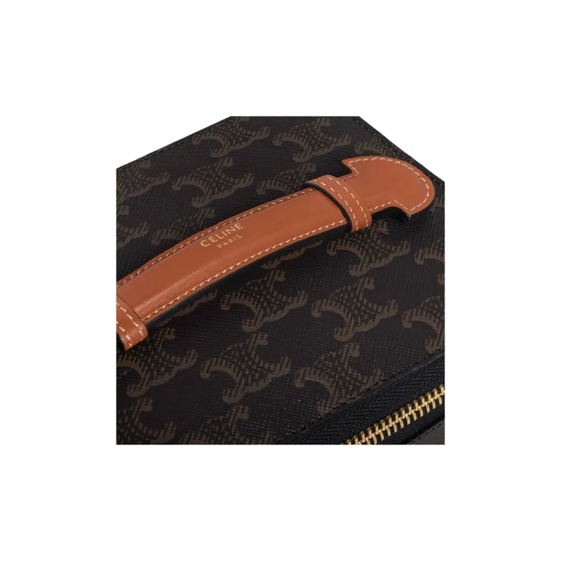 CELINE Triomphe Canvas With Calfskin Handbag Toiletry Bag Small Size Women's Tawny-3
