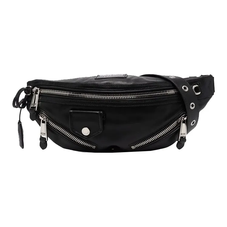 MOSCHINO Cow Leather Sling Bag Fanny Pack Men's Black-0