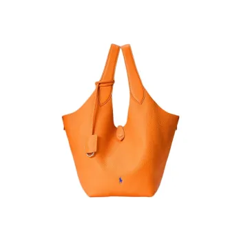 Polo Ralph Lauren Cow Leather Tote Bag Shopping Bag Handbag Women's Orange
