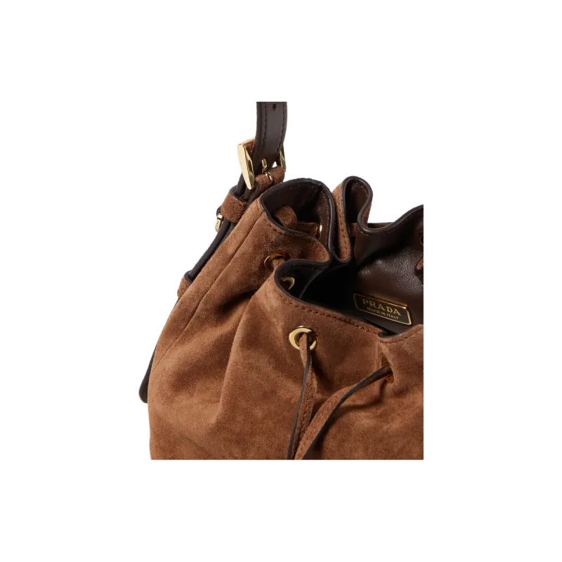 PRADA Leather Bucket Bag, Shoulder Bag Trumpets Women's Brown-2