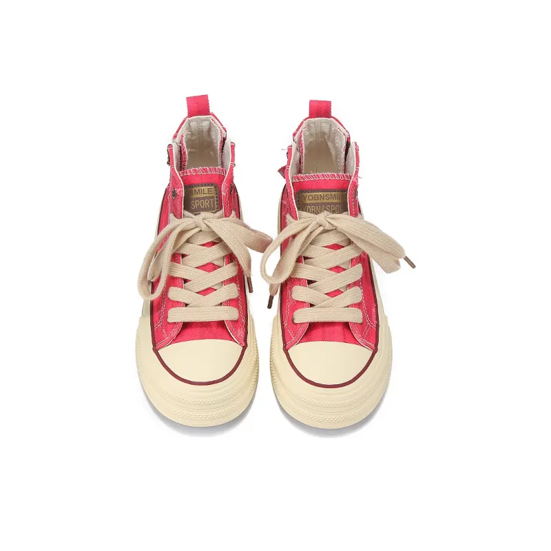 Yobn Anti Slip Wear Resistant High Top Skateboard Shoes Women's Red-3