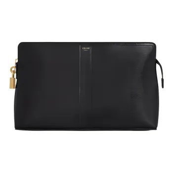 CELINE Shiny Cow Leather Travel Bag Clutch Storage Bag Toiletry Bag Women's Black