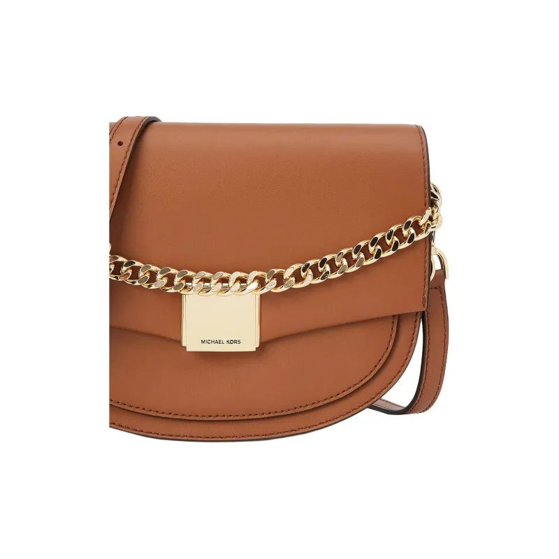 MICHAEL KORS Lita Cow Leather Saddle Bag Crossbody Shoulder Bag Medium Size Women's Brown-1