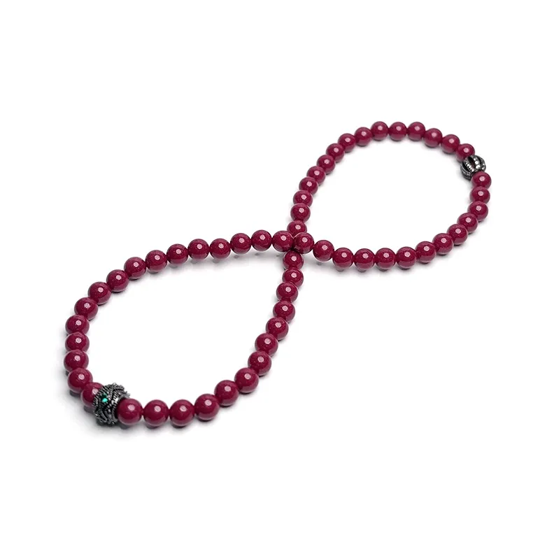 MOUNTAINS AND MANS Cinnabar New Chinese Style Stackable Good Luck Beaded Bracelet Unisex-21