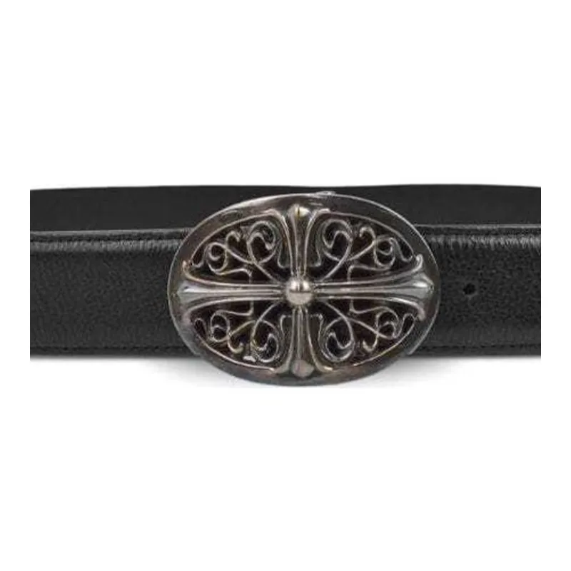 Chrome Hearts Logo Sign Leather Leather Belts Women's Black Width: 3.8CM-2