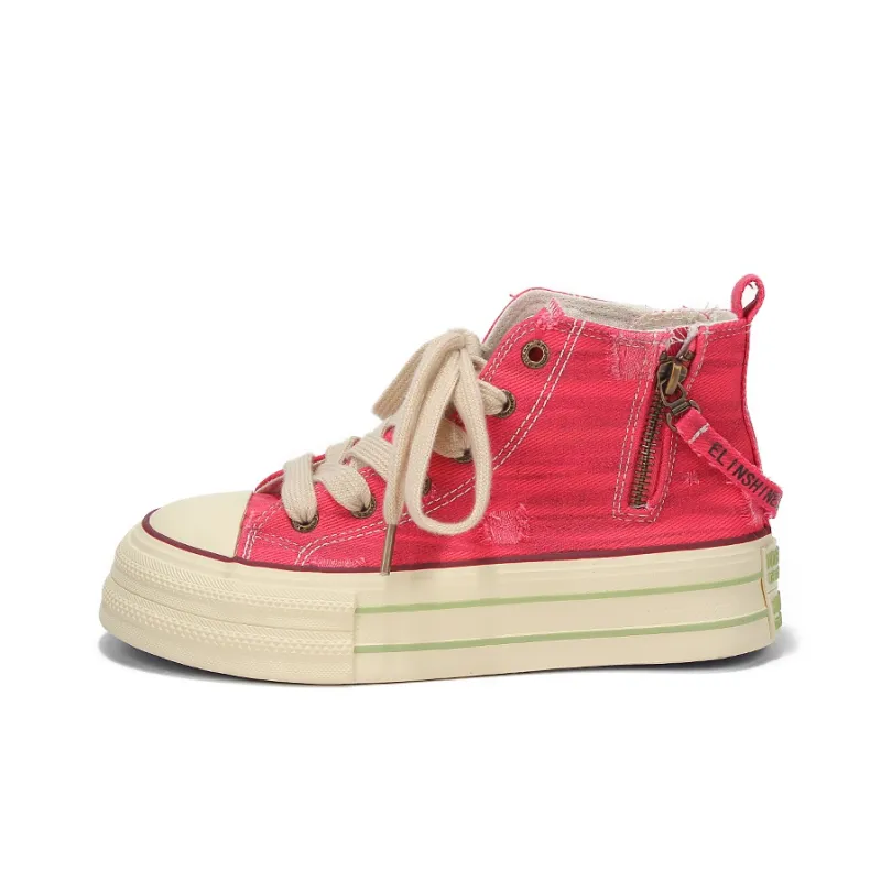 Yobn Anti Slip Wear Resistant High Top Skateboard Shoes Women's Red-0
