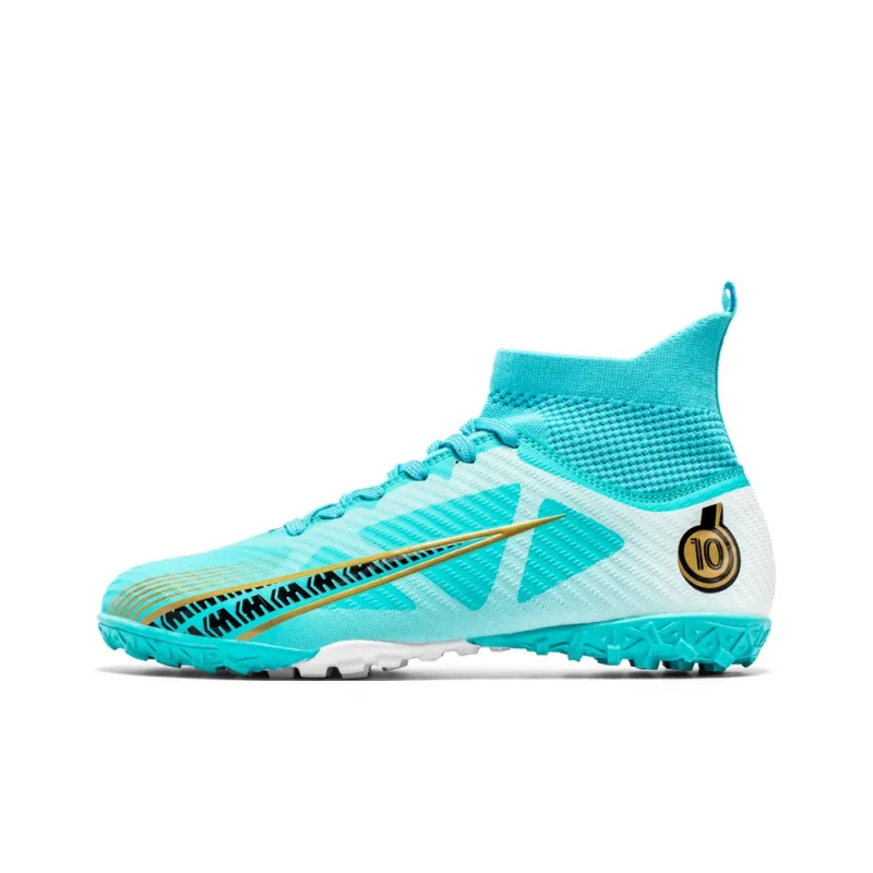 OFFER AITR Soccer Shoes Unisex High Top Aqua/White Gold/Black-0