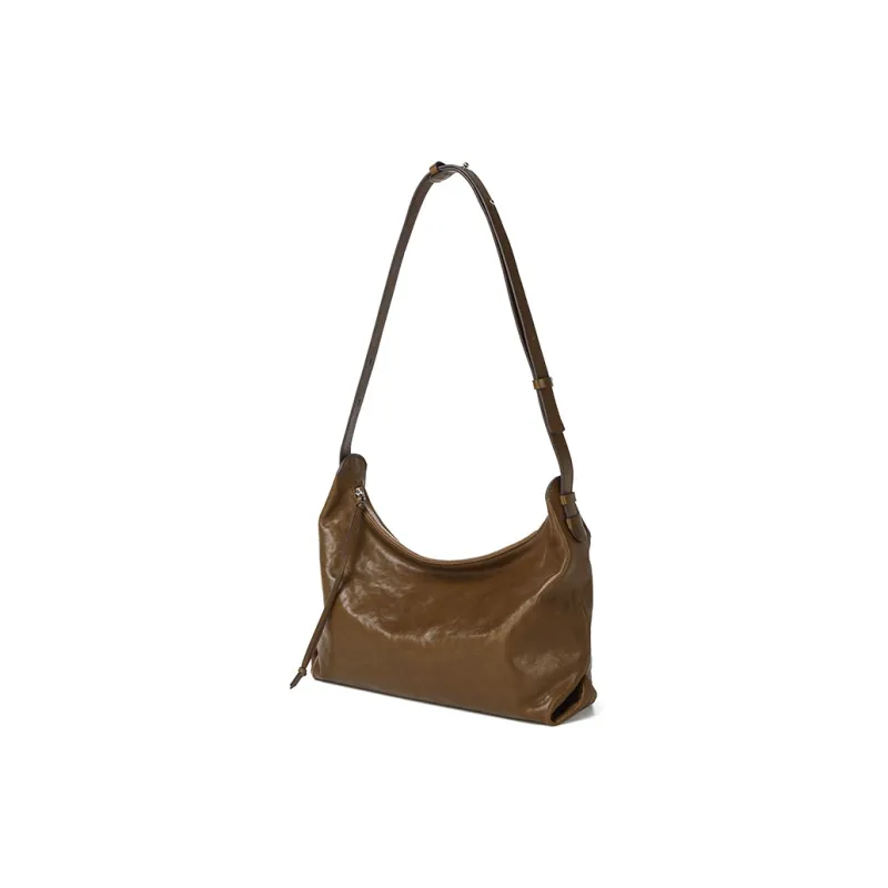 KAISER Crystal Vegetable Tanned Cow Leather Shoulder Bag Regular Women's Black/Brown-5