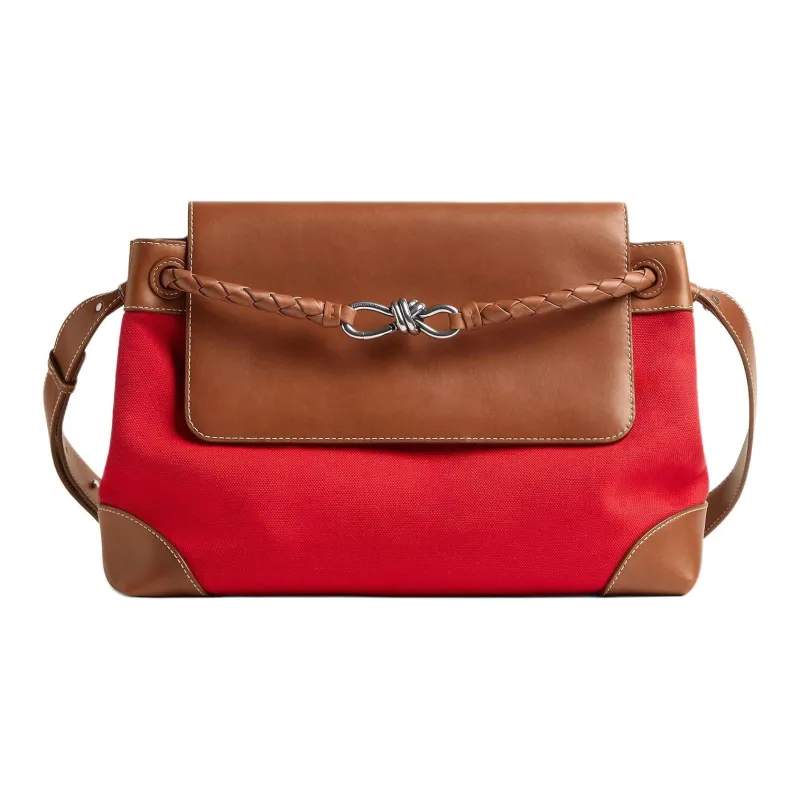 Bottega Veneta Andiamo Series Linen Shoulder Bag Men's Scarlet With Light Wood-0