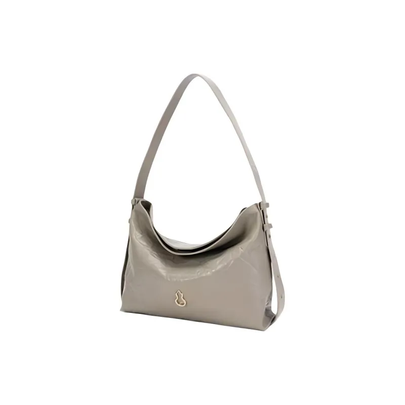 BAMPO Top Grain Cow Leather Hobo Bag, Handbag, Shoulder Bag Medium Size Women's Apricot Gray-1