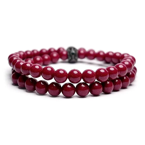 MOUNTAINS AND MANS Cinnabar New Chinese Style Stackable Good Luck Beaded Bracelet Unisex-22