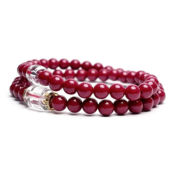 MOUNTAINS AND MANS Cinnabar New Chinese Style Stackable Good Luck Beaded Bracelet Unisex-3